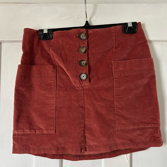 Stylish BDG Velvet Button-Front Skirt in Rust - Picture 1 of 2